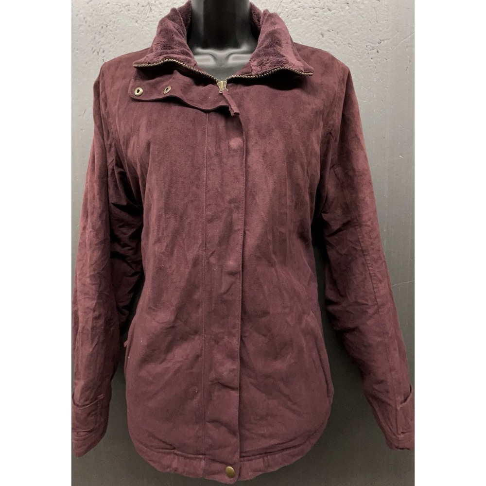 LL Bean‎ Faux Suede Jacket Women M Plum Purple Insulated Primaloft Soft Preppy